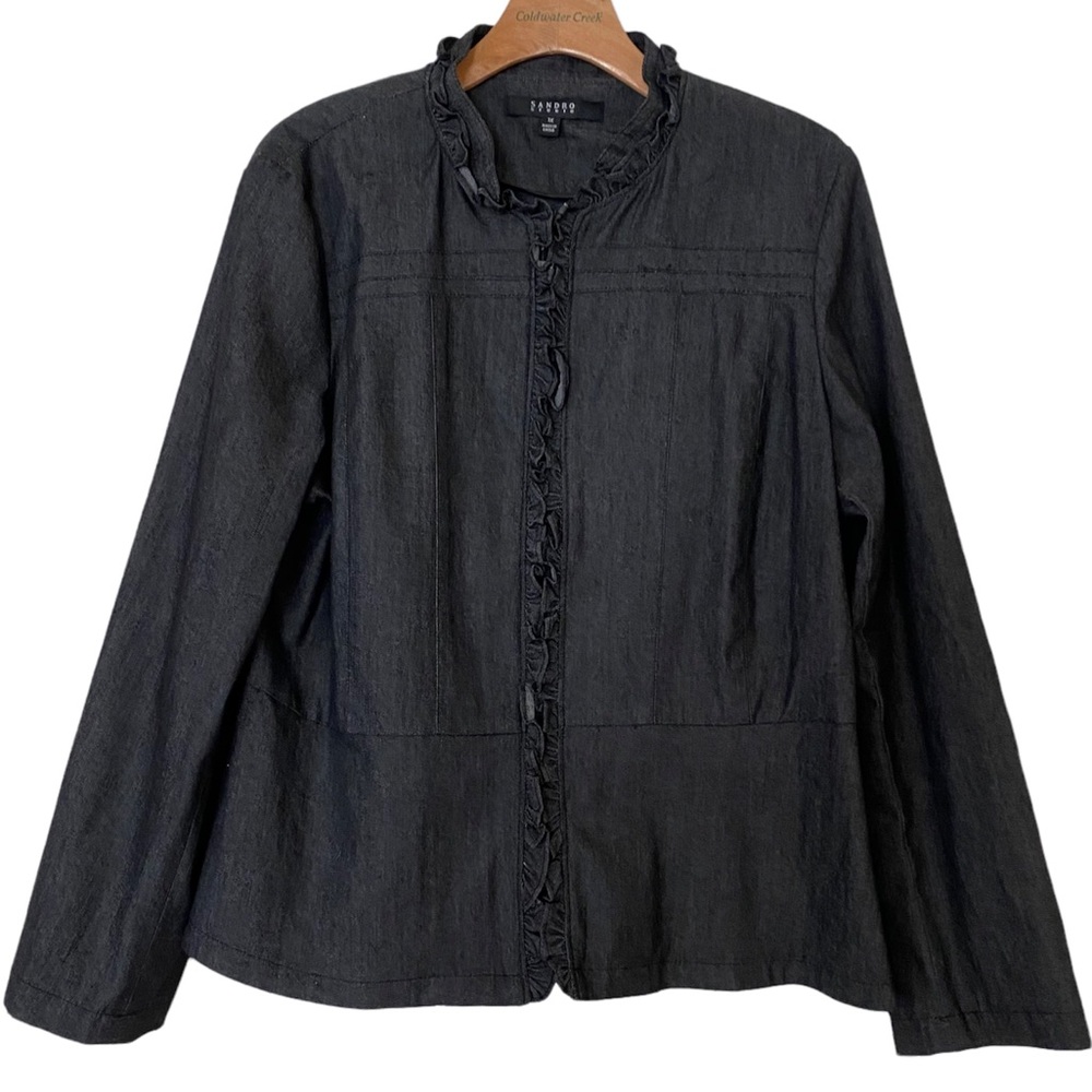 Women's Dark Washed Black Denim Ruffled Edge Peplum Style Top Size 1X NWOT